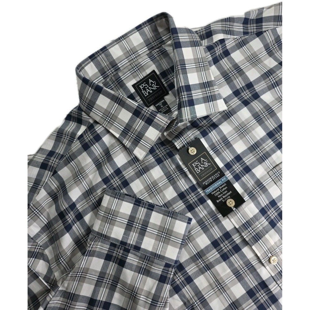 Jos. A. Bank Traveler Men's XL Traditional Fit Plaid Button Down Shirt Blue NEW
